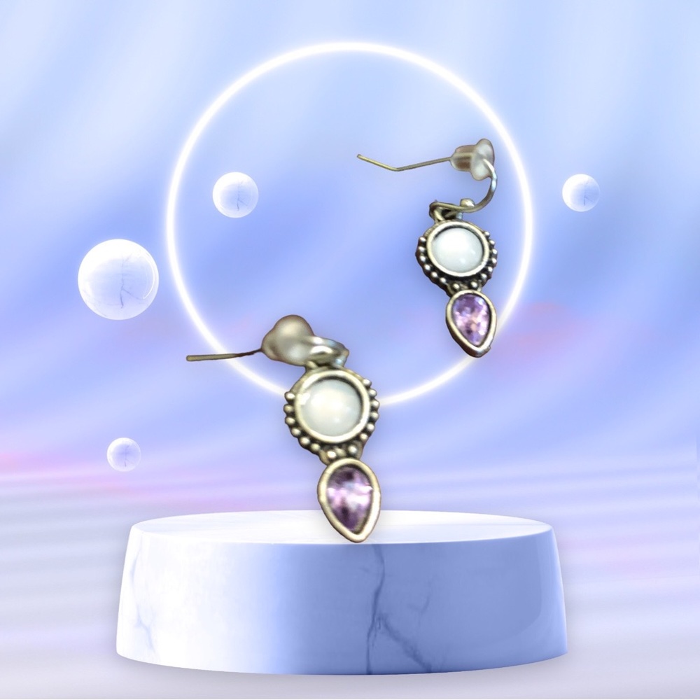 Yaomiao Crystal Dangle Circle/Water Drop Earrings White/Purple W - Picture 9 of 9
